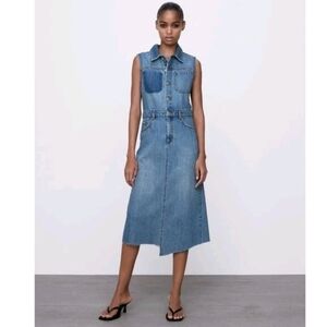 Zara Asymmetric Denim Dress Size Extra Small Country Chic Western Boho Cowgirl